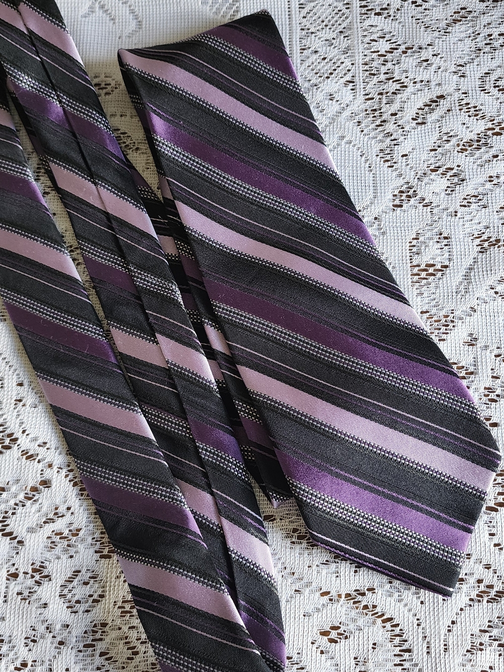 Stafford Purple, Lilac & Black Striped Silk Tie